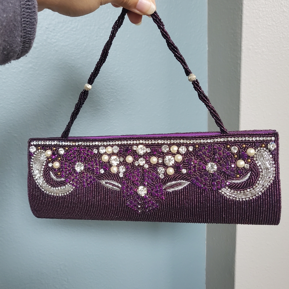 Handmade Elegant Purple Beaded Clutch